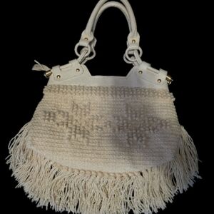 Salvatore Ferragamo Cream Fringe Shoulder Bag